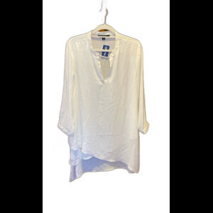 Zac & Rachel Sheer Blouse size XL Cream Scarf Type Asymmetrical Hemline Dressy